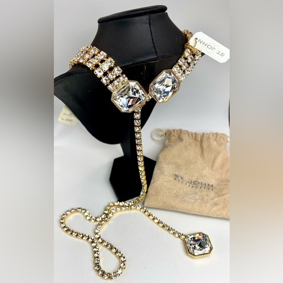 VINTAGE 1990's St. John Large Rhinestone Tiers Choker and Back Drop Necklace NWT - Picture 7 of 7